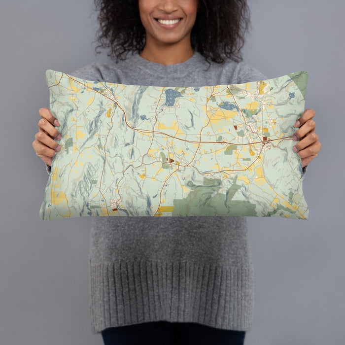 Person holding 20x12 Custom Stockbridge Massachusetts Map Throw Pillow in Woodblock