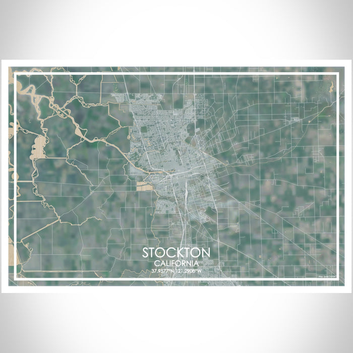 Stockton California Map Print Landscape Orientation in Afternoon Style With Shaded Background