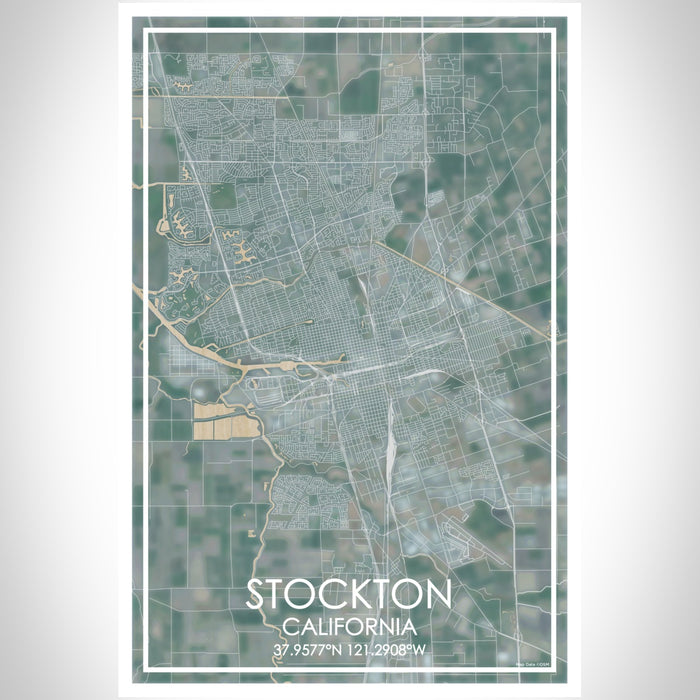 Stockton California Map Print Portrait Orientation in Afternoon Style With Shaded Background