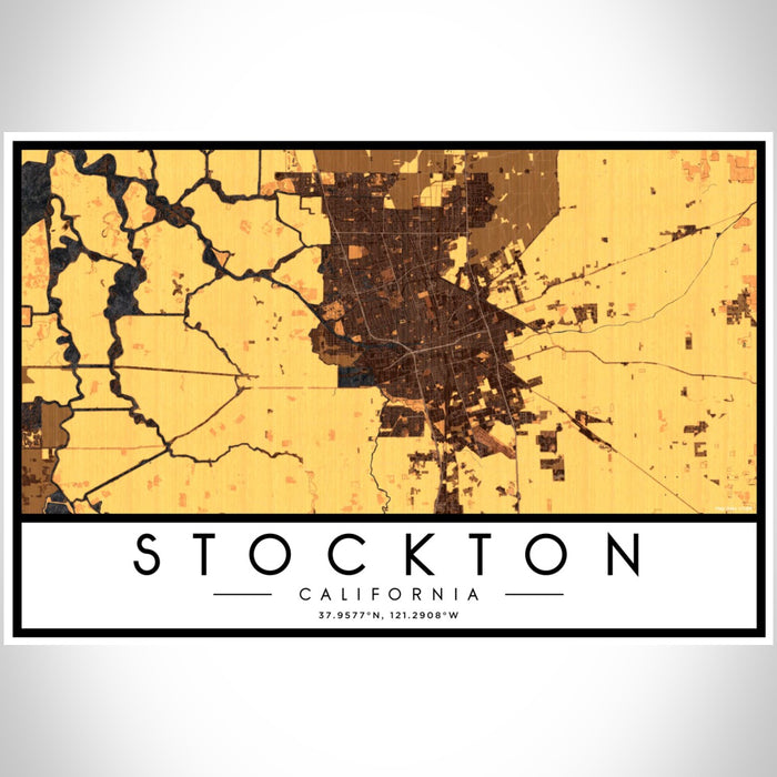 Stockton California Map Print Landscape Orientation in Ember Style With Shaded Background