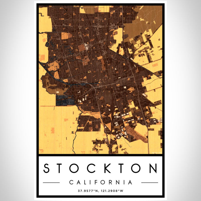 Stockton California Map Print Portrait Orientation in Ember Style With Shaded Background