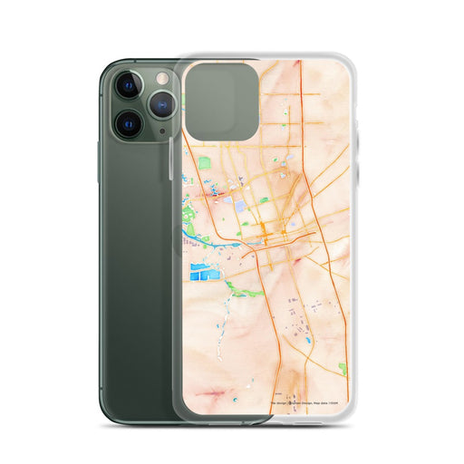 Custom Stockton California Map Phone Case in Watercolor on Table with Laptop and Plant