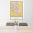 24x36 Stockton California Map Print Portrait Orientation in Woodblock Style Behind 2 Chairs Table and Potted Plant