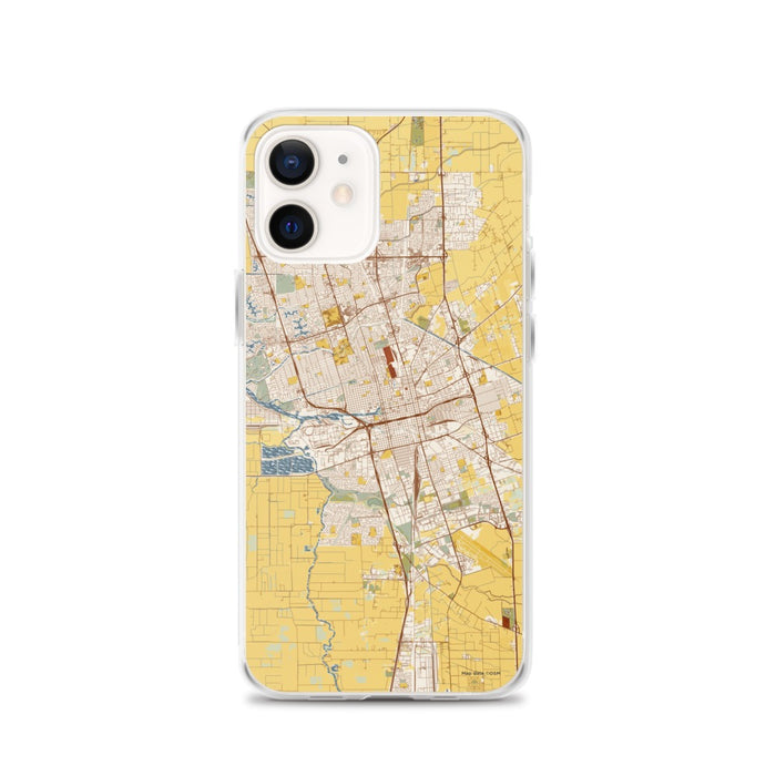 Custom Stockton California Map iPhone 12 Phone Case in Woodblock