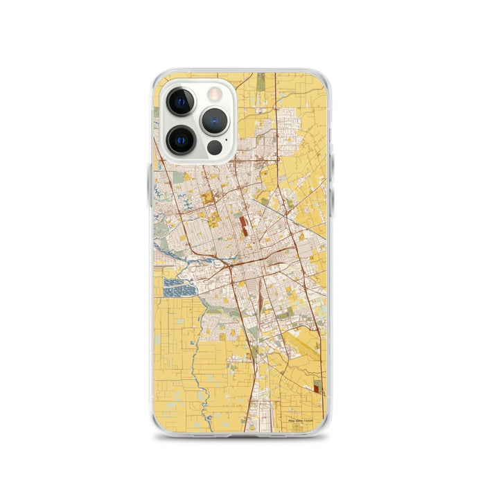 Custom Stockton California Map iPhone 12 Pro Phone Case in Woodblock