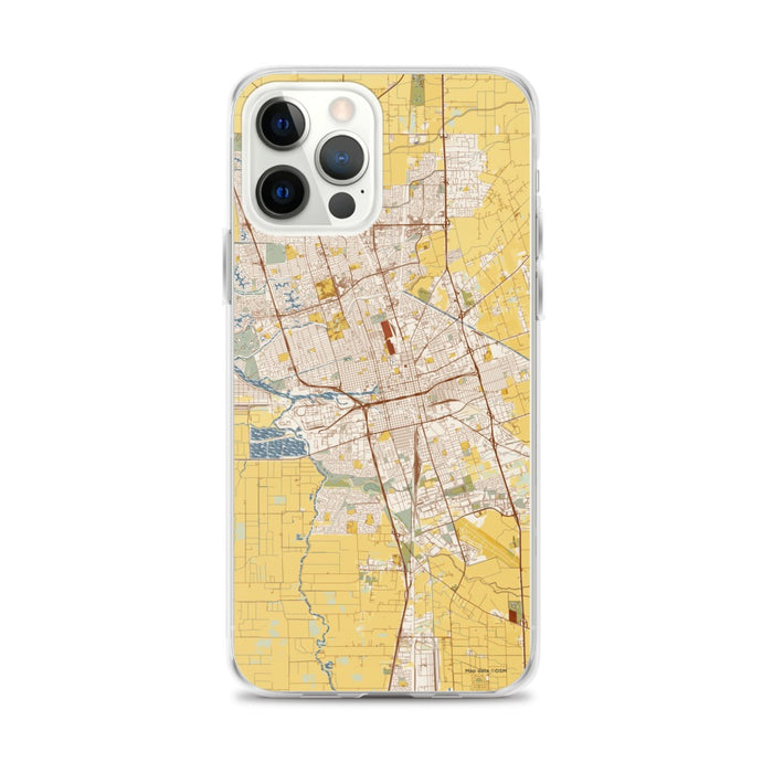 Custom Stockton California Map iPhone 12 Pro Max Phone Case in Woodblock