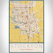 Stockton California Map Print Portrait Orientation in Woodblock Style With Shaded Background