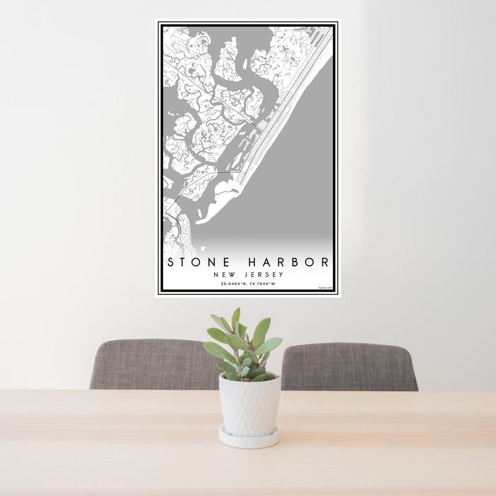 24x36 Stone Harbor New Jersey Map Print Portrait Orientation in Classic Style Behind 2 Chairs Table and Potted Plant