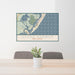 24x36 Stone Harbor New Jersey Map Print Lanscape Orientation in Woodblock Style Behind 2 Chairs Table and Potted Plant