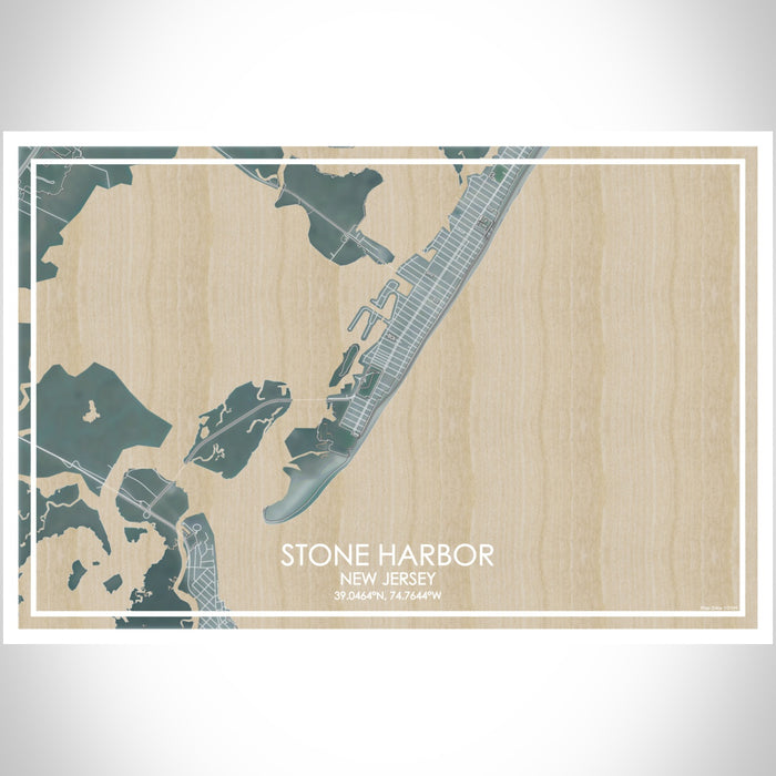 Stone Harbor New Jersey Map Print Landscape Orientation in Afternoon Style With Shaded Background