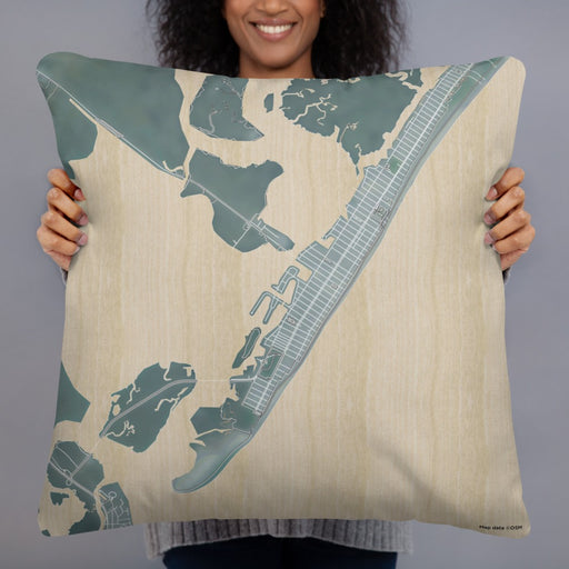 Person holding 22x22 Custom Stone Harbor New Jersey Map Throw Pillow in Afternoon
