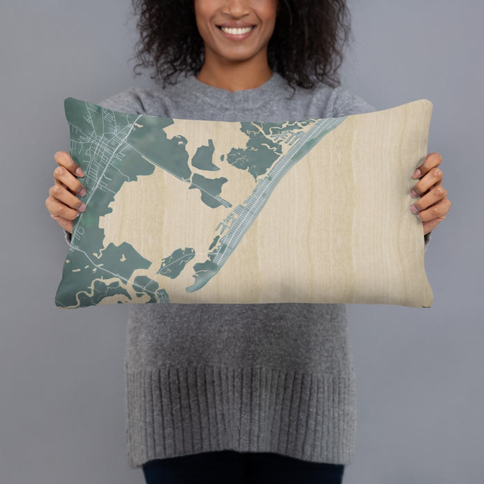 Person holding 20x12 Custom Stone Harbor New Jersey Map Throw Pillow in Afternoon