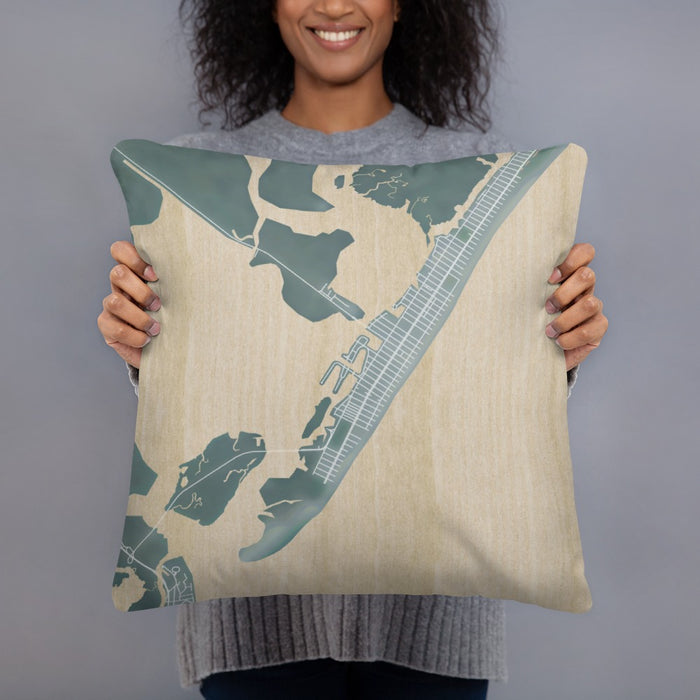 Person holding 18x18 Custom Stone Harbor New Jersey Map Throw Pillow in Afternoon