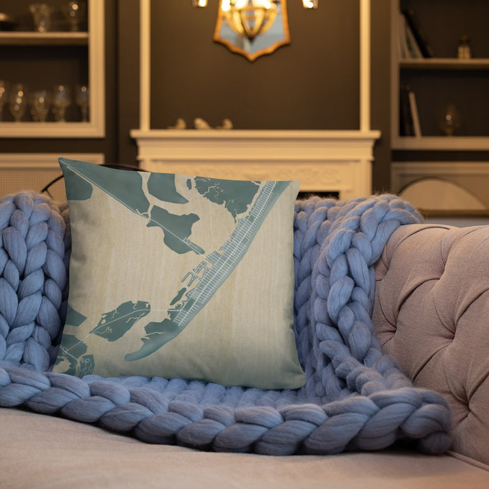 Custom Stone Harbor New Jersey Map Throw Pillow in Afternoon on Cream Colored Couch
