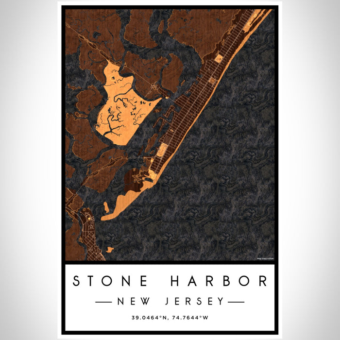 Stone Harbor New Jersey Map Print Portrait Orientation in Ember Style With Shaded Background