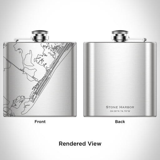 Rendered View of Stone Harbor New Jersey Map Engraving on 6oz Stainless Steel Flask