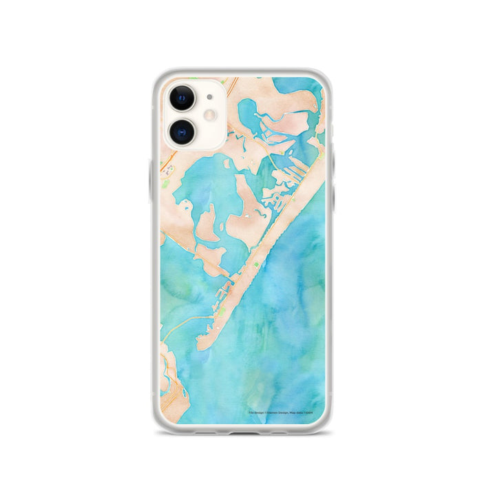 Custom iPhone 11 Stone Harbor New Jersey Map Phone Case in Watercolor