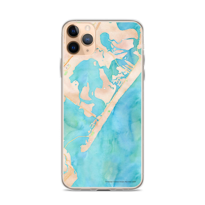 Custom iPhone 11 Pro Max Stone Harbor New Jersey Map Phone Case in Watercolor