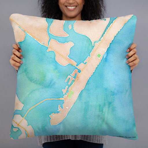 Person holding 22x22 Custom Stone Harbor New Jersey Map Throw Pillow in Watercolor