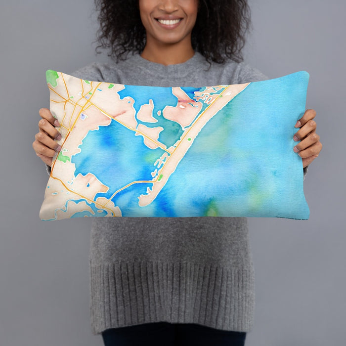 Person holding 20x12 Custom Stone Harbor New Jersey Map Throw Pillow in Watercolor