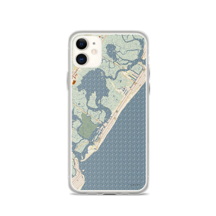 Custom iPhone 11 Stone Harbor New Jersey Map Phone Case in Woodblock