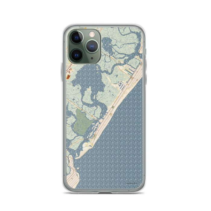 Custom iPhone 11 Pro Stone Harbor New Jersey Map Phone Case in Woodblock