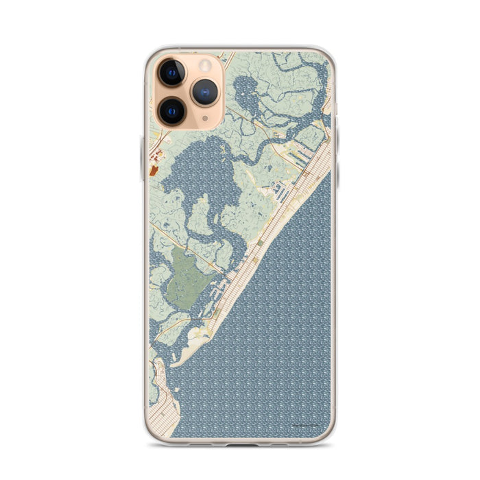 Custom iPhone 11 Pro Max Stone Harbor New Jersey Map Phone Case in Woodblock