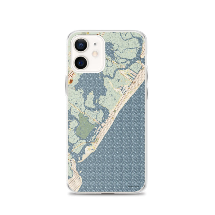 Custom iPhone 12 Stone Harbor New Jersey Map Phone Case in Woodblock