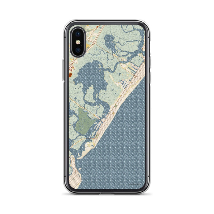 Custom iPhone X/XS Stone Harbor New Jersey Map Phone Case in Woodblock