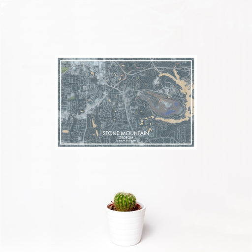 12x18 Stone Mountain Georgia Map Print Landscape Orientation in Afternoon Style With Small Cactus Plant in White Planter