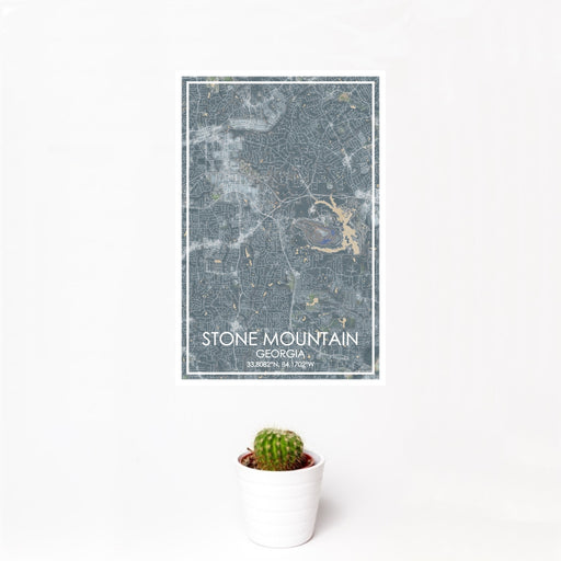 12x18 Stone Mountain Georgia Map Print Portrait Orientation in Afternoon Style With Small Cactus Plant in White Planter