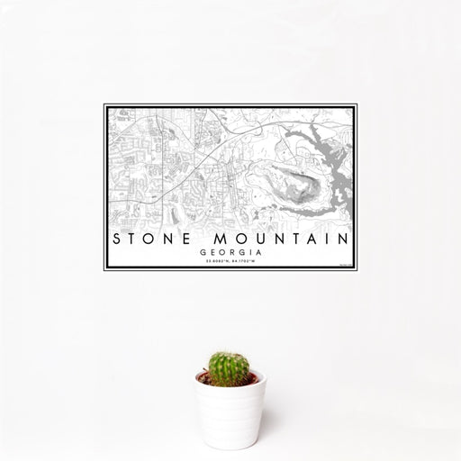 12x18 Stone Mountain Georgia Map Print Landscape Orientation in Classic Style With Small Cactus Plant in White Planter