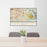 24x36 Stone Mountain Georgia Map Print Lanscape Orientation in Woodblock Style Behind 2 Chairs Table and Potted Plant