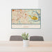 24x36 Stone Mountain Georgia Map Print Lanscape Orientation in Woodblock Style Behind 2 Chairs Table and Potted Plant