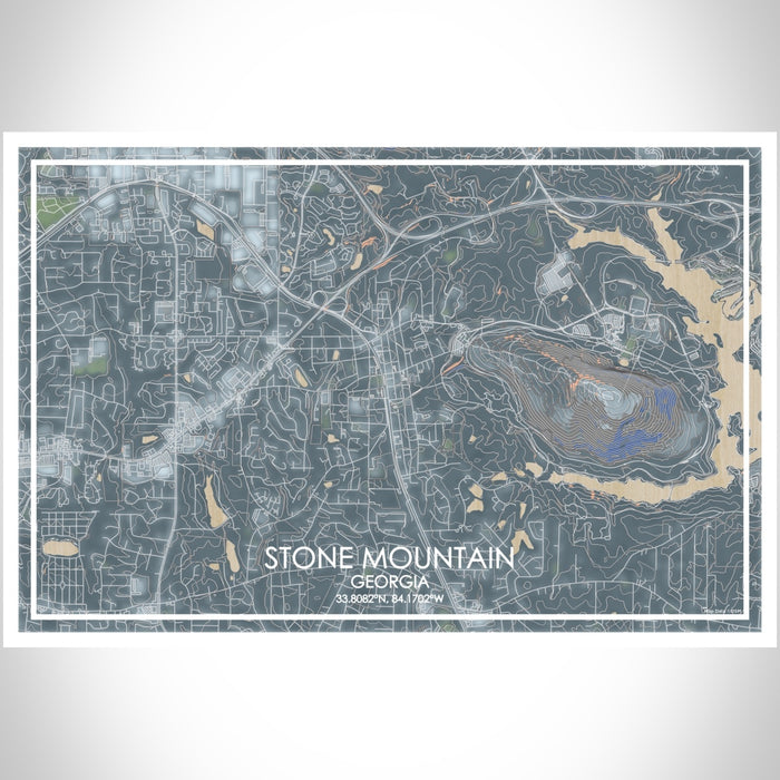Stone Mountain Georgia Map Print Landscape Orientation in Afternoon Style With Shaded Background