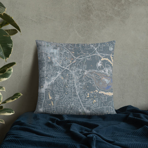 Custom Stone Mountain Georgia Map Throw Pillow in Afternoon on Bedding Against Wall