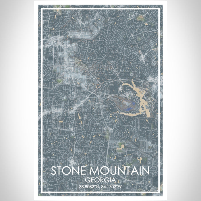 Stone Mountain Georgia Map Print Portrait Orientation in Afternoon Style With Shaded Background