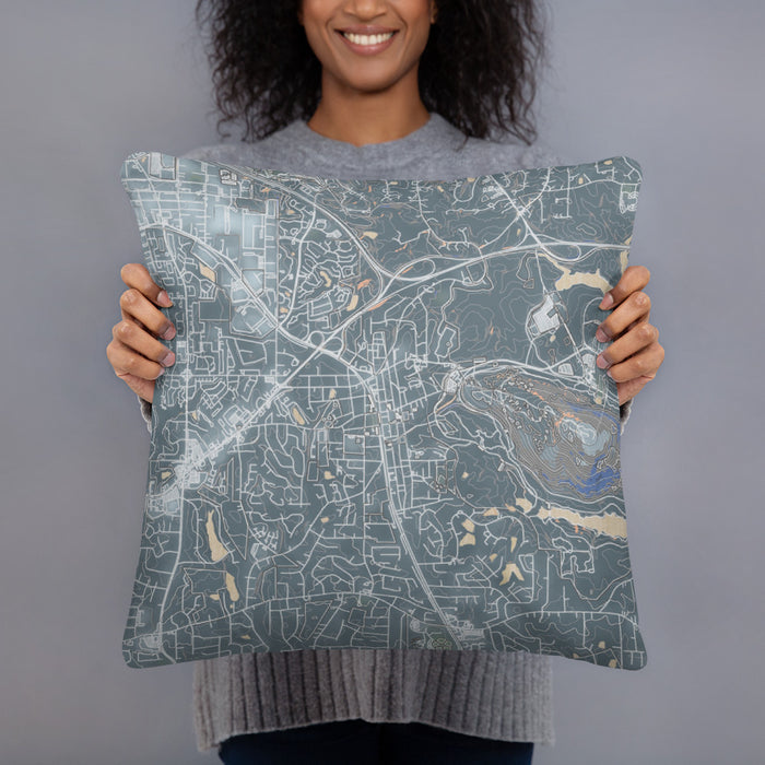 Person holding 18x18 Custom Stone Mountain Georgia Map Throw Pillow in Afternoon