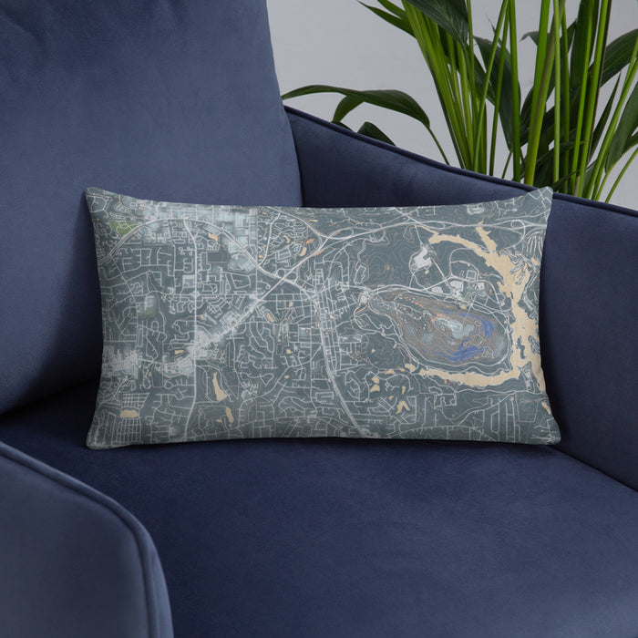 Custom Stone Mountain Georgia Map Throw Pillow in Afternoon on Blue Colored Chair