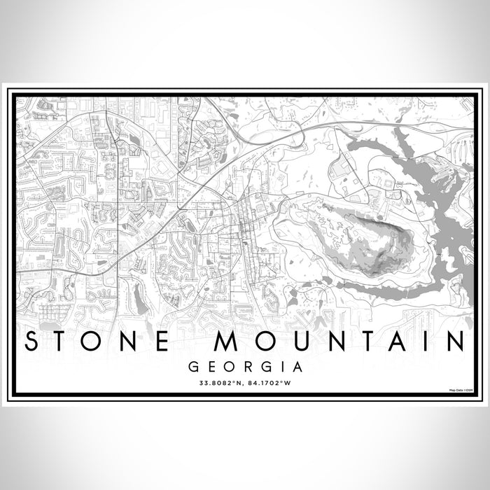 Stone Mountain Georgia Map Print Landscape Orientation in Classic Style With Shaded Background