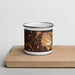 Front View Custom Stone Mountain Georgia Map Enamel Mug in Ember on Cutting Board