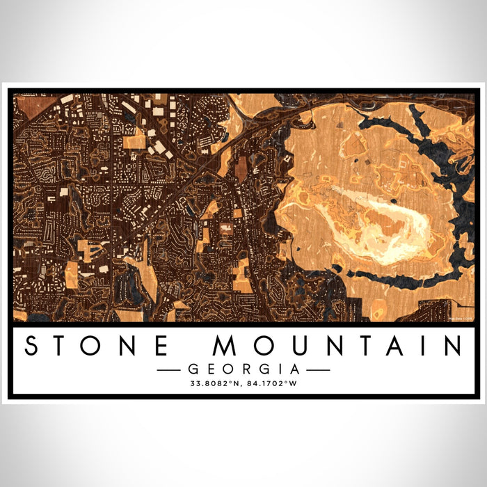 Stone Mountain Georgia Map Print Landscape Orientation in Ember Style With Shaded Background