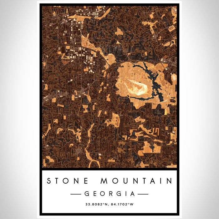 Stone Mountain Georgia Map Print Portrait Orientation in Ember Style With Shaded Background