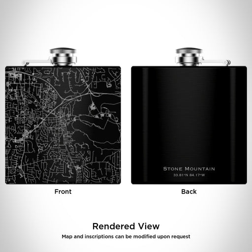 Rendered View of Stone Mountain Georgia Map Engraving on 6oz Stainless Steel Flask in Black