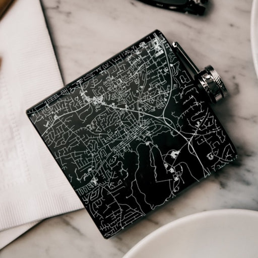 Stone Mountain Georgia Custom Engraved City Map Inscription Coordinates on 6oz Stainless Steel Flask in Black