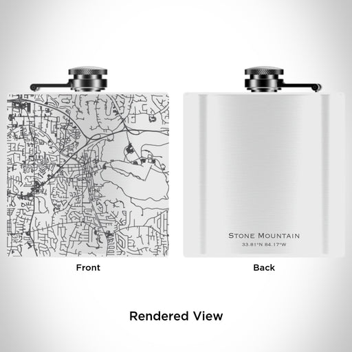 Rendered View of Stone Mountain Georgia Map Engraving on 6oz Stainless Steel Flask in White