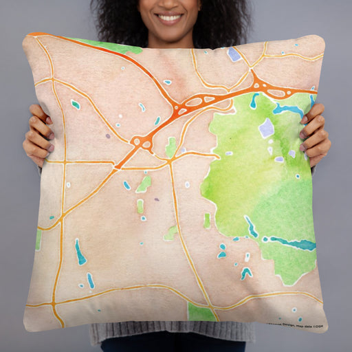Person holding 22x22 Custom Stone Mountain Georgia Map Throw Pillow in Watercolor