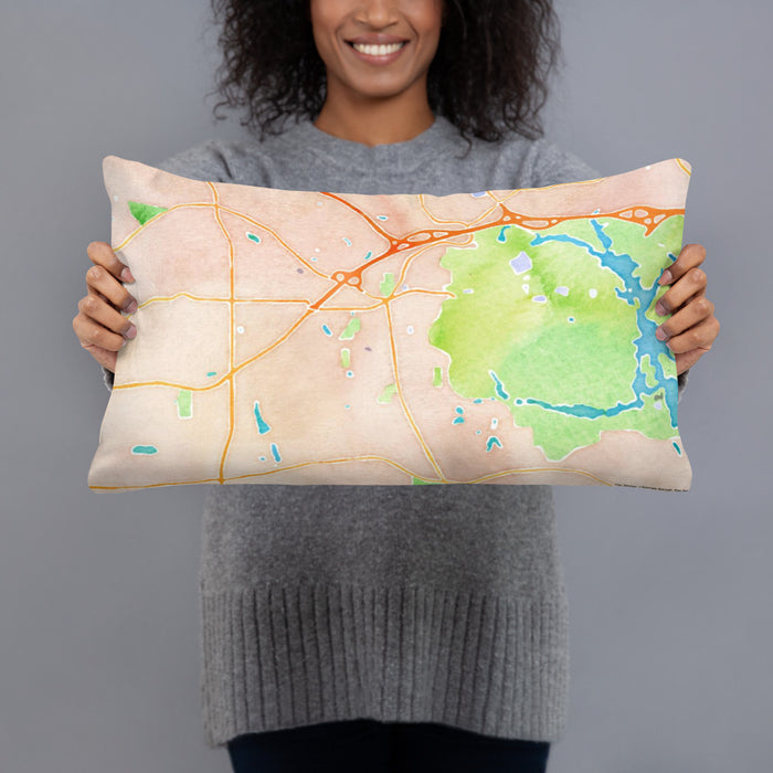 Person holding 20x12 Custom Stone Mountain Georgia Map Throw Pillow in Watercolor
