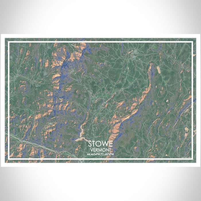 Stowe Vermont Map Print Landscape Orientation in Afternoon Style With Shaded Background