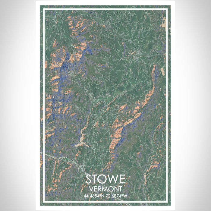 Stowe Vermont Map Print Portrait Orientation in Afternoon Style With Shaded Background